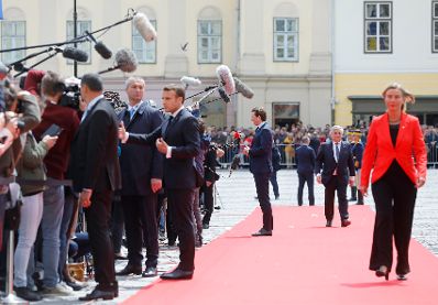 Am 9. Mai 2019 nahm Bundeskanzler Sebastian Kurz (m.) am EU-Gipfel in Sibiu teil.