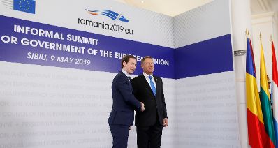 Am 9. Mai 2019 nahm Bundeskanzler Sebastian Kurz (l.) am EU-Gipfel in Sibiu teil.
