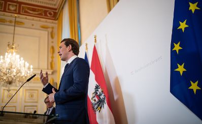 Am 23. Mai 2019 gab Bundeskanzler Sebastian Kurz (im Bild) eine Pressekonferenz nach einem Treffen mit den Oppositionsparteien.