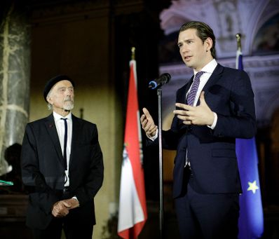 Am 20. November 2018 fand ein Abendempfang anlässlich der Antisemitismuskonferenz statt. Im Bild Bundeskanzler Sebastian Kurz (r.) und Arik Brauer (l.).
