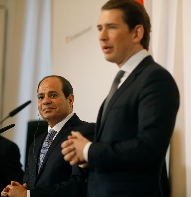 Am 17. Dezember 2018 empfing Bundeskanzler Sebastian Kurz (r.) den Präsidenten der Arabischen Republik Ägypten Abdel Fattah Al-Sisi (l.) anlässlich des EU-Afrika-Forums im Bundeskanzleramt. Im Bild bei der Pressekonferenz.