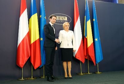 Am 21. Dezember 2018 reiste Bundeskanzler Sebastian Kurz (l.) zu einem Arbeitsbesuch nach Bukarest. Im Bild mit der rumänischen Premierministerin Victoria Dancila (r.).