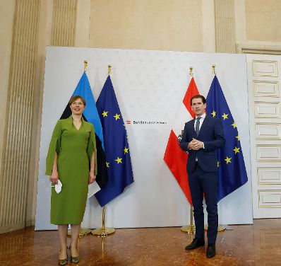 Am 27. Mai 2021 empfing Bundeskanzler Sebastian Kurz (r.) die estnische Präsidentin Kersti Kaljulaid (l.) zu einem Arbeitsgespräch.