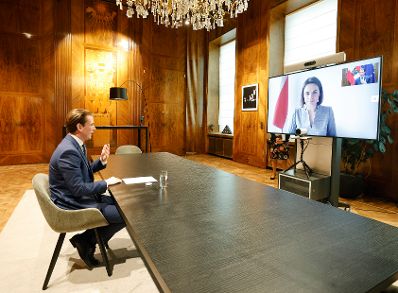 Am 1. Juni 2021 nahm Bundeskanzler Sebastian Kurz (im Bild) an einer Videokonferenz mit der weißrussischen Oppositionsführerin Swjatlana Zichanouskaja teil.