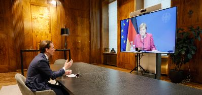 Am 21. Juni 2021 nahm Bundeskanzler Sebastian Kurz (im Bild) an einer Videokonferenz mit der deutschen Bundeskanzlerin Angela Merkel teil.