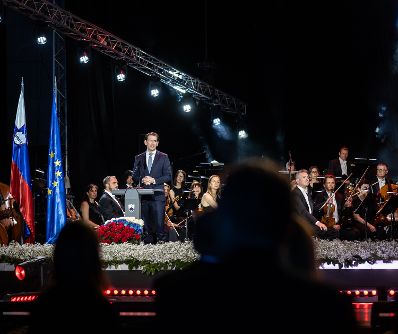 Am 25. Juni 2021 nahm Bundeskanzler Sebastian Kurz (im Bild) bei den Feierlichkeiten zu 30 Jahre Unabhängigkeit Sloweniens teil.