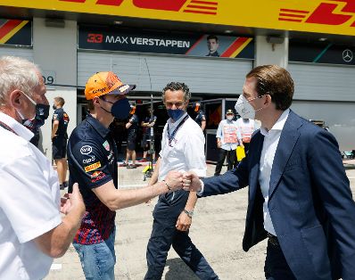 Am 27. Juni 2021 besuchte Bundeskanzler Sebastian Kurz (r.) den Formel 1 Grand Prix Austria in Spielberg. Im Bild mit Max Verstappen (l.).