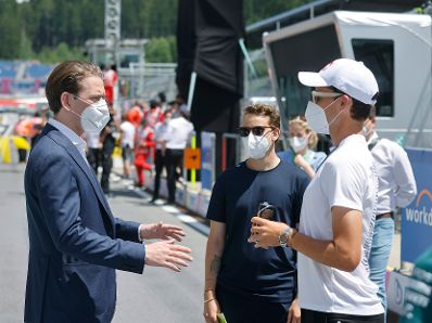 Am 27. Juni 2021 besuchte Bundeskanzler Sebastian Kurz (l.) den Formel 1 Grand Prix Austria in Spielberg. Im Bild mit Dominic Thiem (r.).