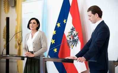 Im Bild Bundeskanzler Sebastian Kurz (r.) und Bundesministerin Elisabeth Köstinger (l.) nach dem Ministerrat am 30. Juni 2021