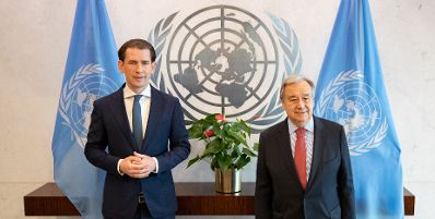 Am 12. Juli traf Bundeskanzler Sebastian Kurz (l.) den UN Generalsekretär Antonio Guterres (r.) in New York.
