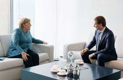 Am 31. August 2021 traf Bundeskanzler Sebastian Kurz (r.) im Rahmen seines Arbeitsbesuchs in Berlin die deutsche Bundeskanzlerin Angela Merkel (l.).