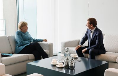 Am 31. August 2021 traf Bundeskanzler Sebastian Kurz (r.) im Rahmen seines Arbeitsbesuchs in Berlin die deutsche Bundeskanzlerin Angela Merkel (l.).