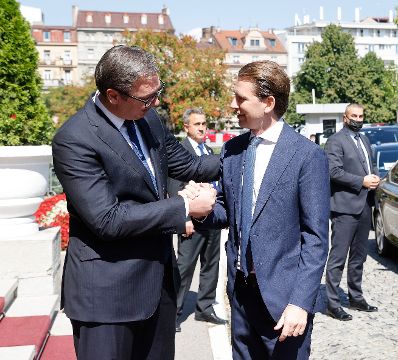 Am 4. September 2021 reiste Bundeskanzler Sebastian Kurz (r.) zu einem Arbeitsbesuch nach Belgrad. Im Bild mit dem Präsidenten der Republik Serbien Aleksandar Vučić (l.).