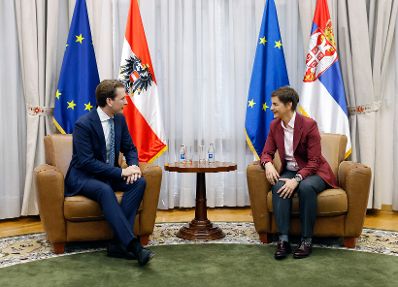 Am 4. September 2021 reiste Bundeskanzler Sebastian Kurz (l.) zu einem Arbeitsbesuch nach Belgrad. Im Bild mit der serbischen Premierministerin Ana Brnabic (r.).