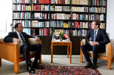 Am 21. September 2021 reiste Bundeskanzler Sebastian Kurz (r.) zu einem mehrtägigen Arbeitsbesuch nach New York. Im Bild mit dem georgischen Premierminister Irakli Gharibaschwili (l.).