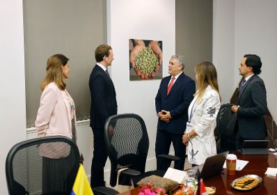 Am 21. September 2021 reiste Bundeskanzler Sebastian Kurz (m.l.) zu einem mehrtägigen Arbeitsbesuch nach New York. Im Bild mit dem kolumbianischen Präsidenten Duque (m.).
