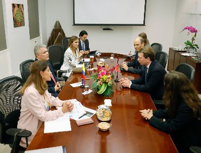 Am 21. September 2021 reiste Bundeskanzler Sebastian Kurz (2.v.r.) zu einem mehrtägigen Arbeitsbesuch nach New York. Im Bild mit dem kolumbianischen Präsidenten Duque (2.v.l.).