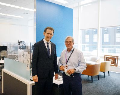 Am 22. September 2021 reiste Bundeskanzler Sebastian Kurz (l.) zu einem mehrtägigen Arbeitsbesuch nach New York. Im Bild mit Peter Grauer (r.) bei Bloomberg.