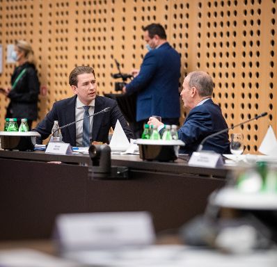 Am 5. Oktober 2021 nahm Bundeskanzler Sebastian Kurz (l.) am informellen Europäischen Rat in Slowenien teil. Im Bild mit dem irischen Premierminister Micheál Martin (r.).