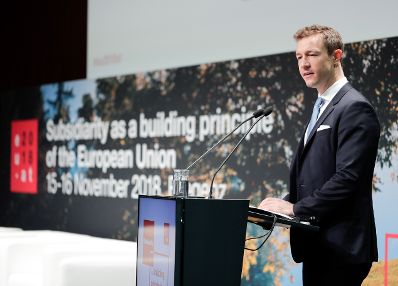Am 16. November 2018 setzte Bundesminister Gernot Blümel (im Bild) seine Teilnahme an der Subsidiaritätskonferenz in Bregenz fort.