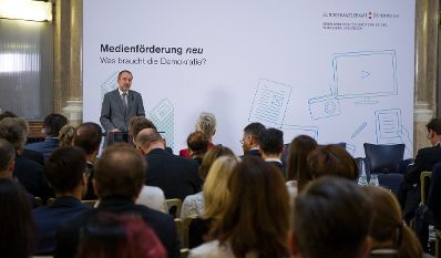 Am 19. September 2016 fand die Enquete "Medienförderung neu - Was braucht die Demokratie?" statt. Im Bild Thomas Drozda, Bundesminister für Medien.