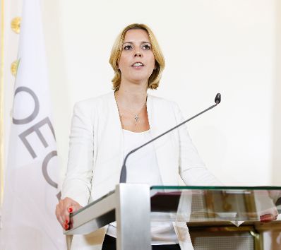Am 14. Juli 2015 wurde der "OECD Länderbericht Österreich 2015" im Bundeskanzleramt präsentiert. Im Bild Staatssekretärin Sonja Steßl bei der Pressekonferenz.