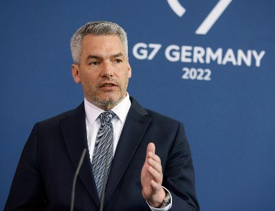 Am 31. März 2022 reiste Bundeskanzler Karl Nehammer zu einem Arbeitsbesuch nach Berlin. Im Bild bei der Pressekonferenz.