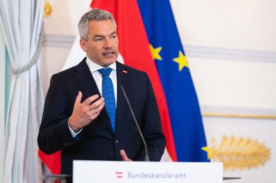 Am 07. Juli 2022 empfing Bundeskanzler Karl Nehammer (im Bild) den Montenegrischen Ministerpräsident Dritan Abazović zu einem Arbeitsgespräch.