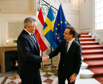 Am 30. März 2023 reiste Bundeskanzler Karl Nehammer (l.) zu einem Arbeitsbesuch nach Schweden. Im Bild mit dem schwedischen Ministerpräsidenten Ulf Kristersson (r.).