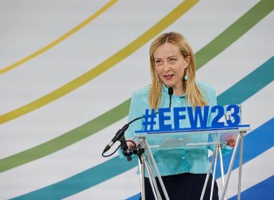 Am 24. Juni 2023 nahm Bundeskanzler Karl Nehammer am Europa-Forum Wachau teil. Im Bild die Ministerpräsidentin von Italien Giorgia Meloni.