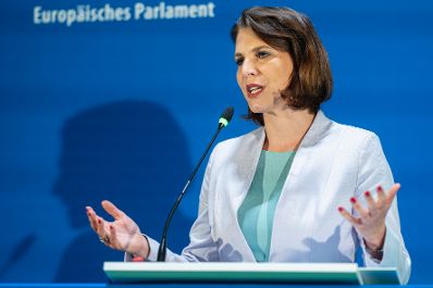 Am 26. Mai 2023 nahm Bundesministerin Karoline Edtstadler (im Bild) an der Eröffnung des Besucherzentrums des Europäischen Parlaments „Erlebnis Europa“ teil.