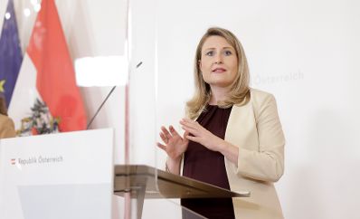 Im Bild Bundesministerin Susanne Raab nach dem Ministerrat am 12. Mai 2021.