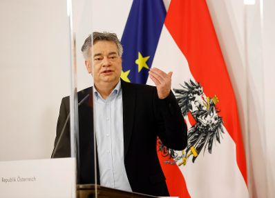Im Bild Vizekanzler Werner Kogler beim Pressefoyer nach dem Ministerrat am 20. Jänner 2021.