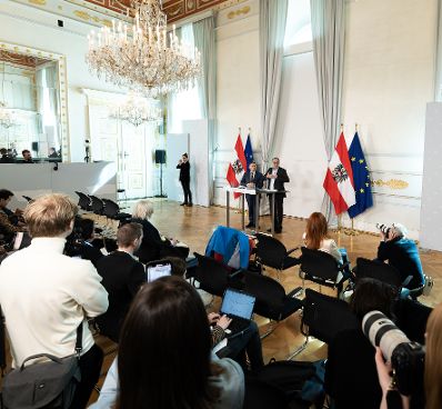 Am 13. März 2024 nahmen Bundesminister Johannes Rauch und Klubobmann August Wöginger am Pressefoyer nach dem Ministerrat teil.
